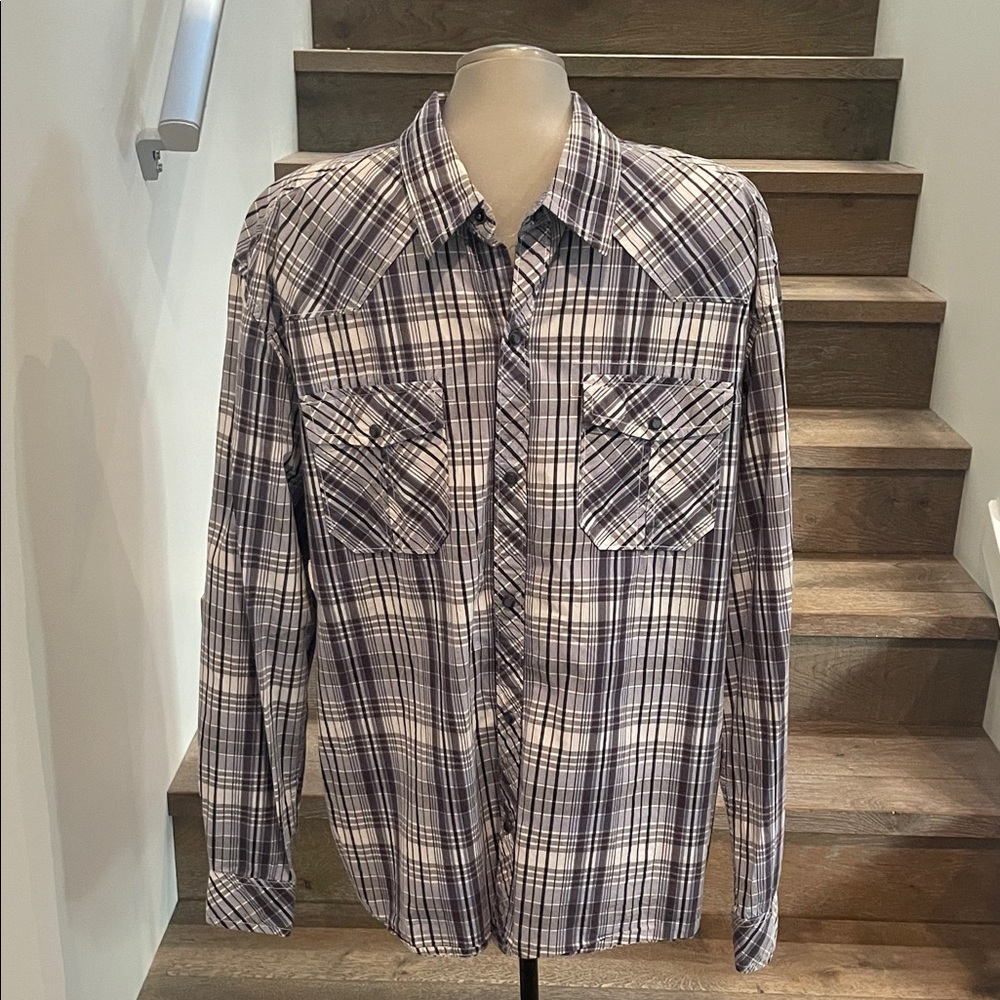 RW&CO. Men's Blue and White Checkered Shirt